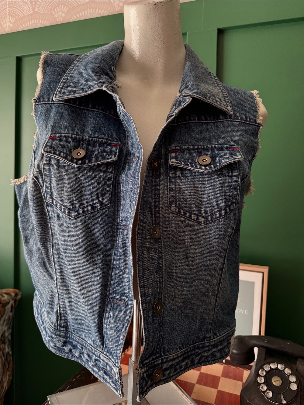 Classic Dark Blue Denim Sleeveless Vest - Women's